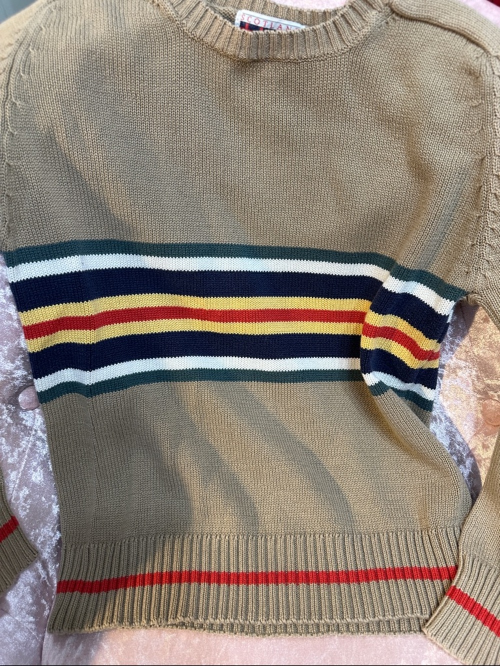 Women’s Beige Striped Crewneck Sweater